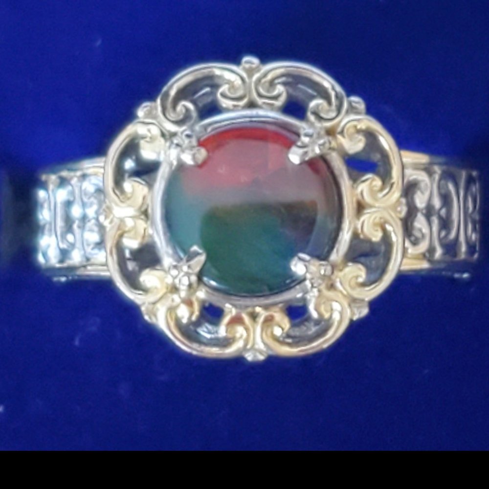 Michael Valitutti Ornate Ammolite Ring Sterling & Palladium